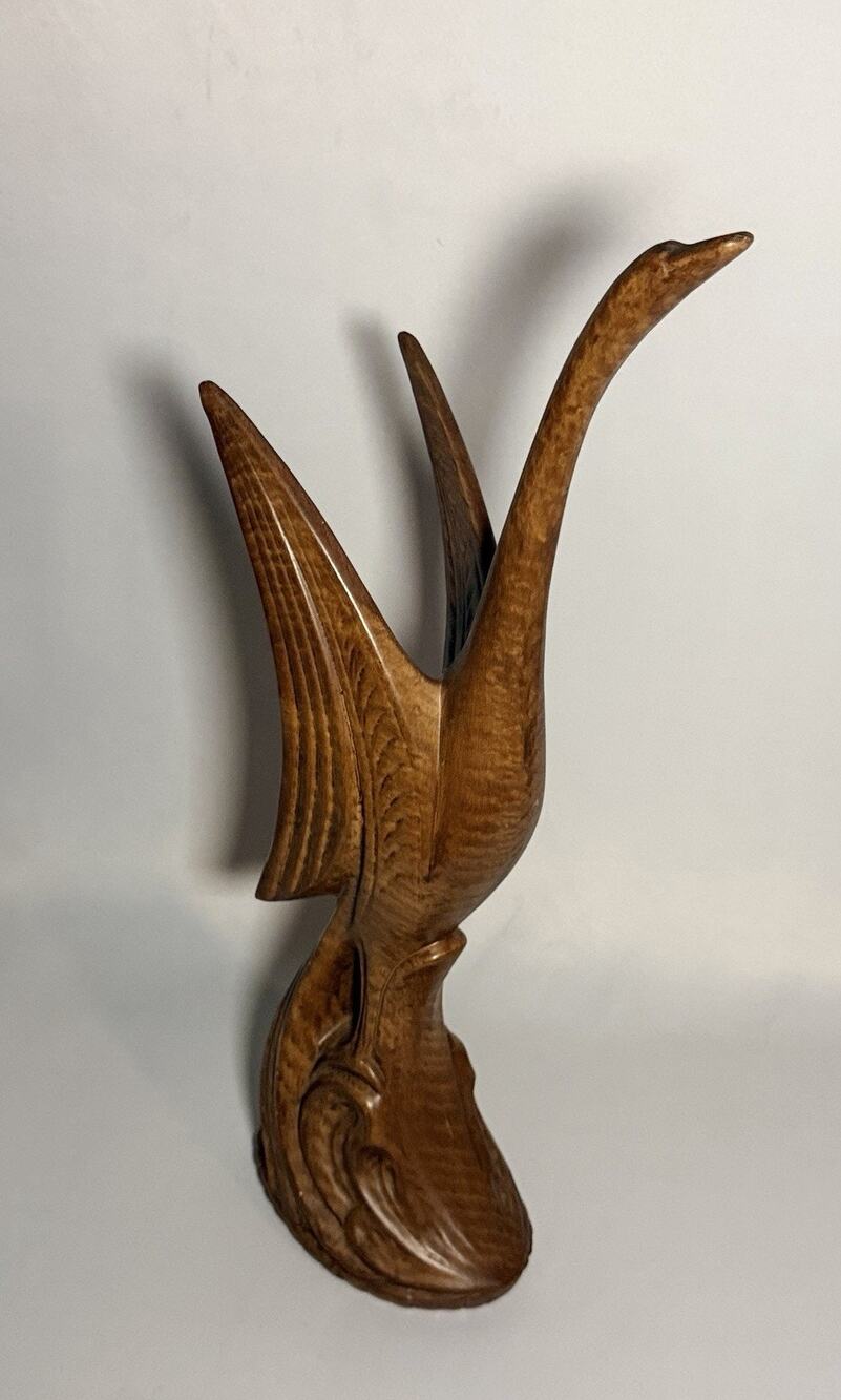 Vintage 18" Faux Wood Ceramic Swan Figurine Mid Century Modern Tall Bird EUC